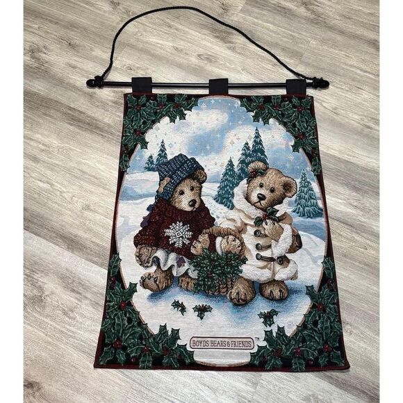Vintage Boyds Bears and Friends‎ Christmas Edmund & Bailey Tapestry Wall Hanging - Picture 1 of 7